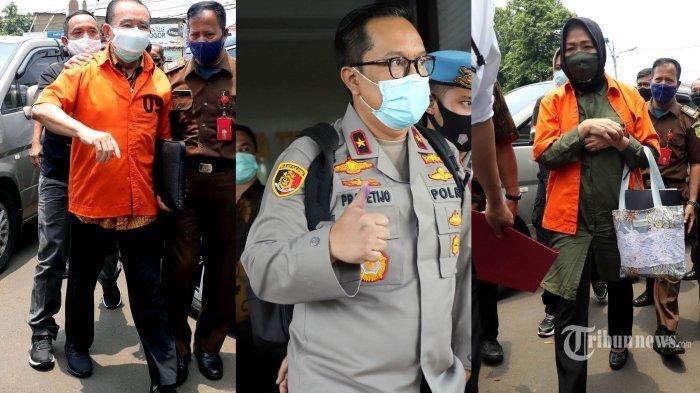 Kolase foto para tersangka Pemalsuan Surat Jalan, dari kiri Djoko Tjandra, Brigjen Prasetijo Utomo dan Anita Kolopaking, berjalan menuju Kejaksaan Negeri Jakarta Timur, saat pelimpahan berkas perkara, Senin (28/9/2020).