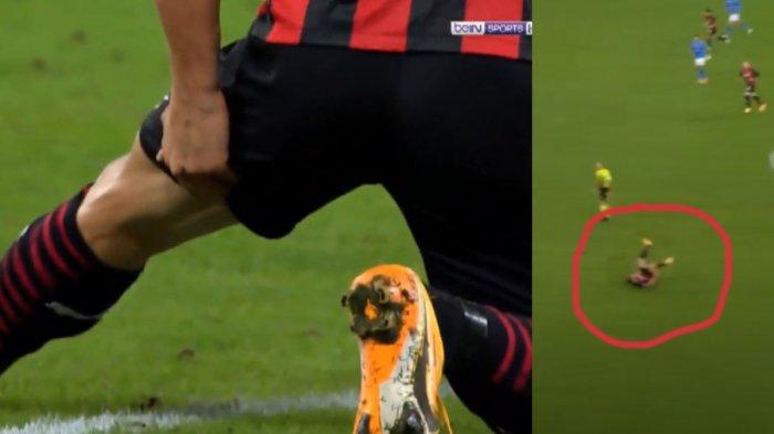 Zlatan Ibrahimovic cedera hamstring dan menjatuhkan badan di lapangan saat AC Milan kalahkan Napoli 3-1