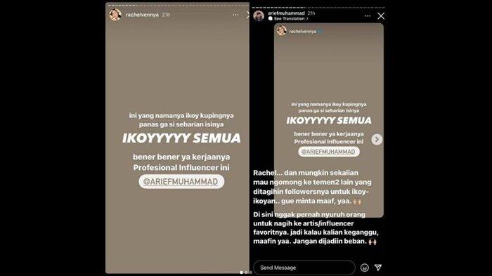 Unggahan Instagram Arief Muhammad dan Rachel Vennya soal Ikoy-ikoyan.
