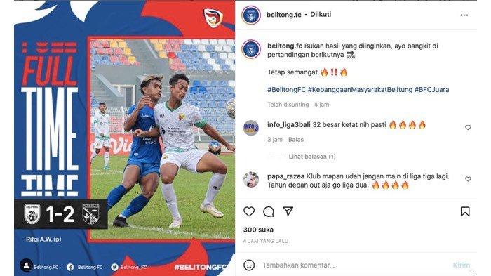 Belitong FC menelan kekalahan pertama di Liga 3 Indonesia 2021/2022. Bertanding melawan Persikab Kabupaten Bandung di Stadion Benteng, Tangerang, Banten, Rabu (16/2/2022), Belitong FC kalah 1-2.