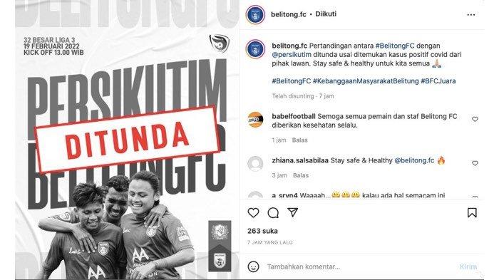 Pemberitahuan penundaan laga Belitong FC Vs Persikutim Kutai Timur, Sabtu (19/2/2022).