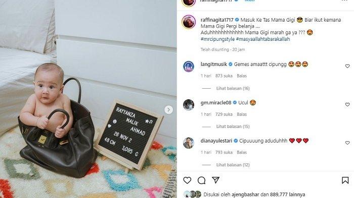 Rayyanza, putra kedua Raffi Ahmad dan Nagita Slavina duduk di dalam tas Hermès seharga ratusan juta rupiah