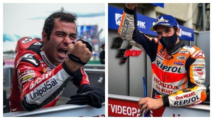 Ekspresi Danillo Petrucci dan Alex Marquez usai raih podium MotoGP Perancis 2020.