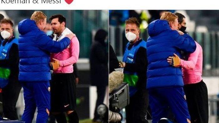 Ada arti mendalam di balik pelukan megabintang Barcelona, Lionel Messi, dengan pelatih Barca, Ronald Koeman, seusai menggilas Juventus di Liga Champions.