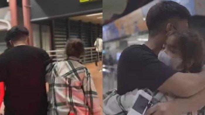 Thariq Halilintar memeluk Fuji saat mengantar ke bandara.
