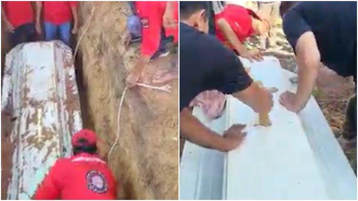 Proses pembongkaran makam dan pengangkatan peti jenazah Brigadir J, Rabu (27/7/2022).