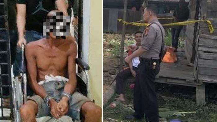 Petugas kepolisian saat melakukan olah TKP pada kasus ayah mutilasi anaknya di Kelurahan Tembilahan Barat, Kecamatan Tembilahan Hulu, Kabupaten Indragiri Hilir, Riau, Senin (13/6/2022)