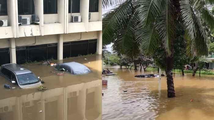Jalan Kemang Raya, Jakarta Selatan, terendam banjir hingga 2 meter, Sabtu (20/2/2021), akibat hujan deras yang mengguyur sejak dini hari. (kanan) dan Foto banjir di Cipete Utara, Jakarta Selatan, Sabtu (20/2/2021).