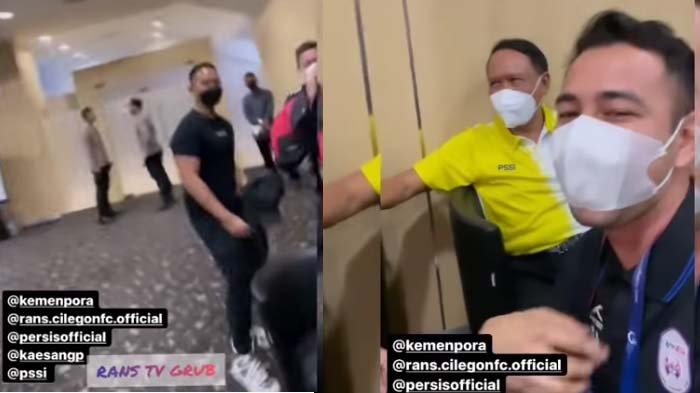 Raffi Ahmad saat berseloroh dan sindir Kaesang di depan Menpora (kolase Instagram Story raffinagita1717)