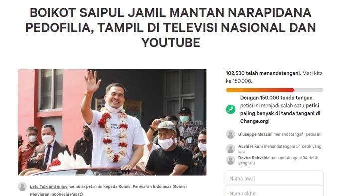 Petisi boikot Saipul Jamil ditandatangani lebih dari 102 ribu orang