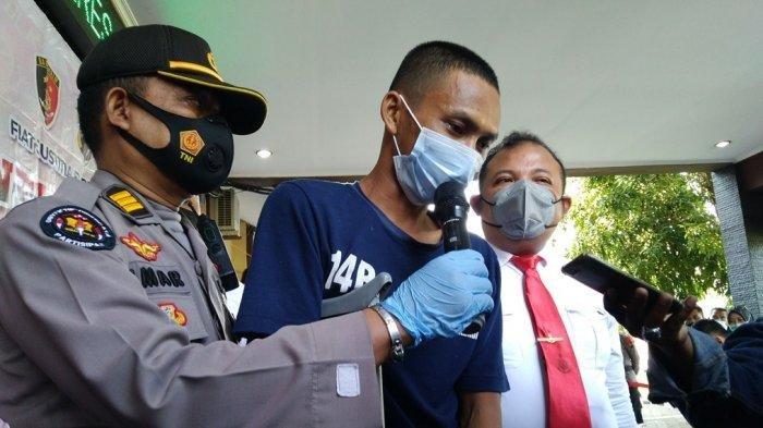 Tersangka pembunuhan dua wanita di Pageruyung Kendal, Ari Rismawan (30) menjalani gelar perkara di Polres Kendal, Senin (17/5/2021).