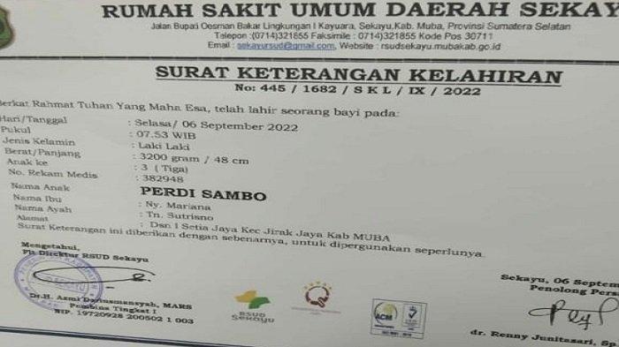 Orangtua Ini Namakan Bayinya Perdi Sambo