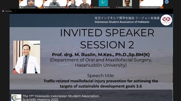 Dekan FKG Unhas Prof. Muhammad Ruslin, drg., M.Kes., Ph.D., Sp.BM(K) hadir sebagai pembicara pada kegiatan “17th Hokaido Indonesian Student Association Scientific Meeting 2022”.