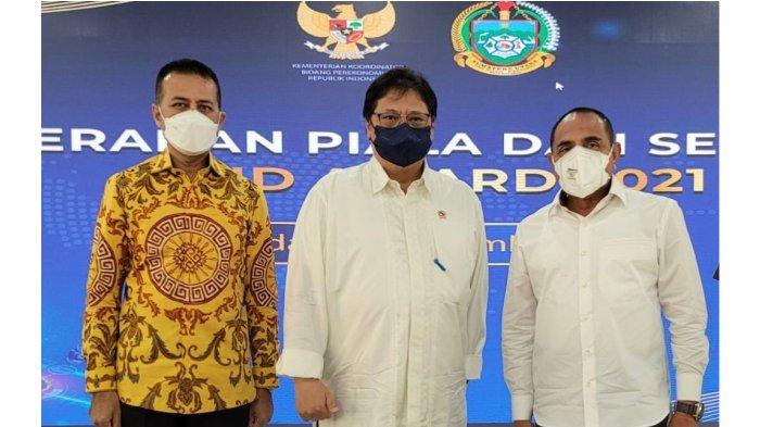 Menteri Koordinator Bidang Perekonomian Airlangga Hartarto, saat menghadiri kegiatan Penyaluran KUR Klaster di Kota Medan, Sumatera Utara, Kamis (9/09)