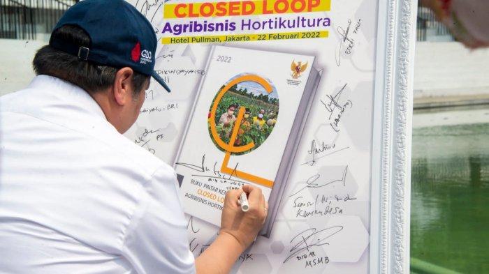 Menko Airlangga Hartarto pada acara Kick Off Events yang mengusung sub tema “Pangan Nusantara” di Lapangan Banteng, Jakarta, Rabu (22/06).