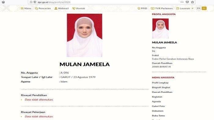 Biodata Mulan Jameela dalam situs DPR