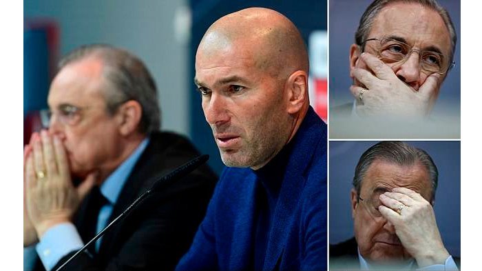 Presiden Real Madrid Florentino Perez dan Zinedine Zidane.