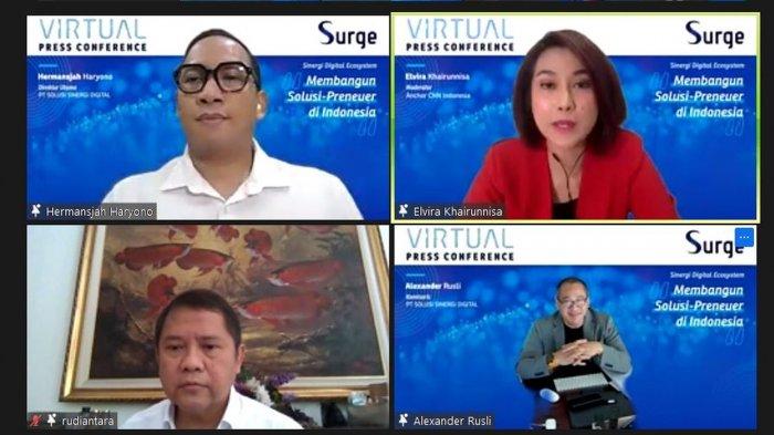 Konferensi Pers Virtual berjudul “Sinergi Digital Ecosystem Membangun Solusi-preneur di Indonesia ” di Jakarta, yang dipandu oleh moderator Elvira Khairunnisa, Kamis, (17/12/2020).