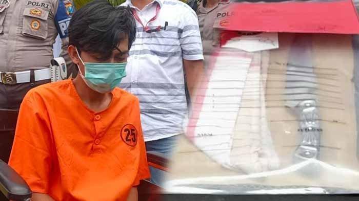 Pria Tuban bernama Refi Purnomo selaku pembunuh gadis Bandung ditembak di bagian kaki dua kali oleh polisi. Foto kanan : pisau yang digunakan untuk membunuh M setelah berhubungan badan dengan pelaku.
