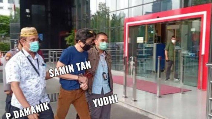Foto Samin Tan saat ditangkap dua penyidik KPK.