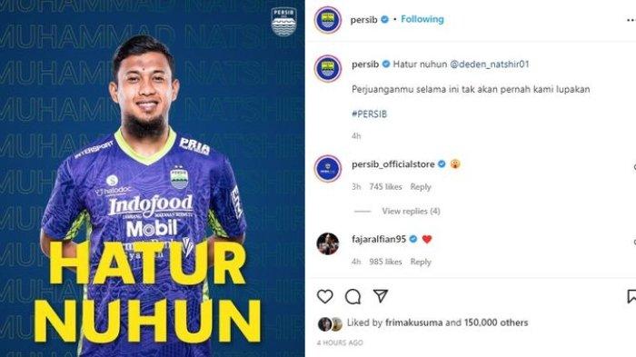 Unggahan akun Instagram Persib yang melepas M Natshir Fadhil Mahbuby.