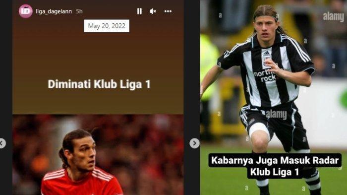 Andy Caroll (kanan) dan James Troisi (kiri) kabarnya dibidik tim Liga 1 dalam unggahan Instagram @liga_dagelann, Jumat (20/5/2022).