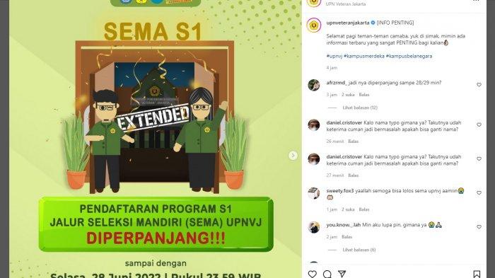 Jalur mandiri UPN Veteran Jakarta diperpanjang. UPN Veteran Jakarta buka jalur seleksi mandiri, berikut link daftarnya