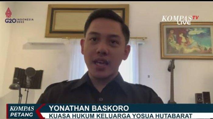 Kuasa hukum keluarga Brigadir J atau Nofriansyah Yosua Hutabarat, Yonathan Baskoro, dalam Kompas Petang Kompas TV, Minggu (13/11/2022).