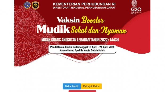 Laman pendaftaran mudik gratis Kemenhub 2022.