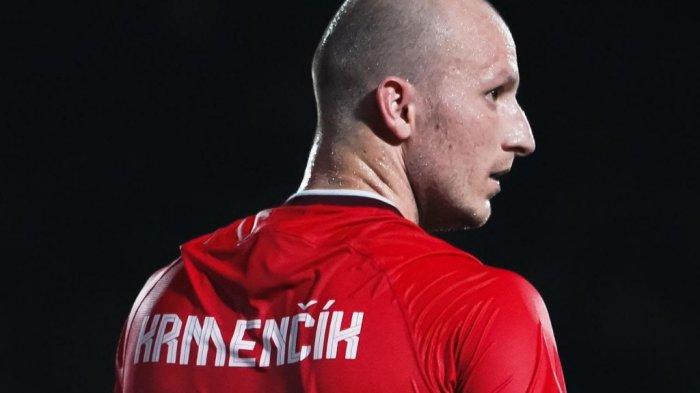 Pemain Persija Jakarta, Michael Krmencik saat tampil di laga ujicoba kontra MSG di Stadion PTIK, Jakarta, Sabtu (9/7/2022)