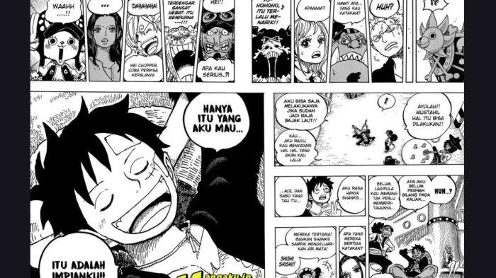 Simak link baca dan spoiler manga One Piece 1061, Luffy ungkap mimpi rahasianya kepada kru Bajak Laut Topi Jerami.