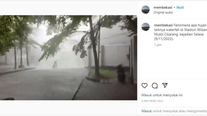 Video memperlihatkan hujan deras turun mirip air terjun terjadi Cikarang Timur, Kabupaten Bekasi.