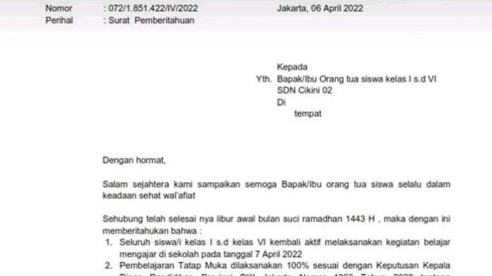 Beredar surat edaran di SDN 02 Cikini, Jakarta Pusat yang mewajibkan seluruh muridnya mengenakan pakaian muslim saat bulan suci Ramadan.