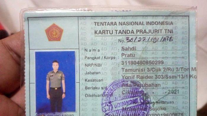 Kartu Tanda Anggota TNI Pratu Sahdi