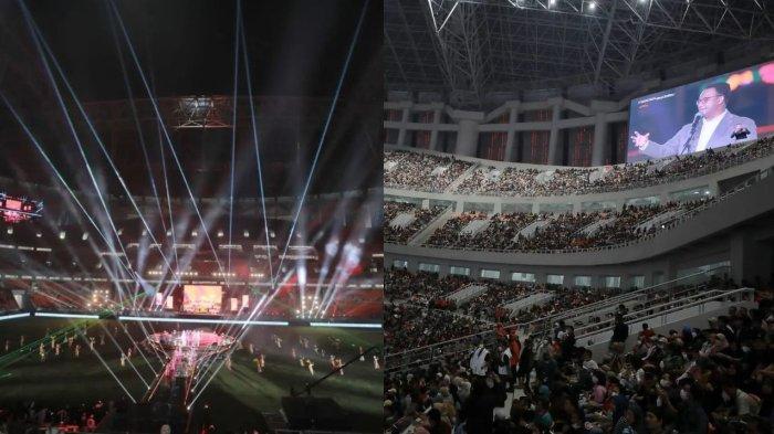 Kemeriahan perayaan malam puncak HUT Jakarta ke-495 Kota Jakarta di Jakarta International Stadium (JIS), Tanjung Priok, Jakarta Utara, Sabtu (25/6/2022). Acara tersebut dibuka langsung oleh Gubernur DKI Jakarta Anies Baswedan.