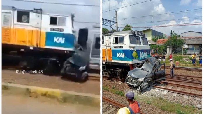 Kereta api jarak jauh Argo Sindoro jurusan Semarang Tawang-Gambir PP tabrak Mobil Avanza hitam di dekat Stasiun Tambun, Kabupaten Bekasi pada Selasa (21/6/2022).