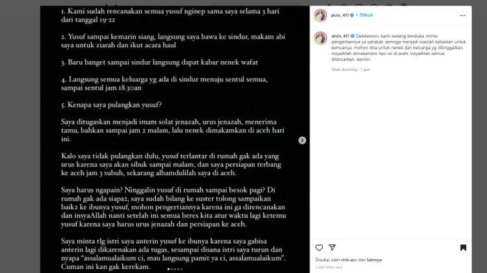 Klarifikasi Alvin terkait Yusuf.