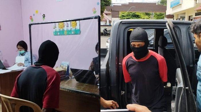 RH alias BO (51) tersangka rudapaksa anak dan cucu, digiring ke ruang Perlindungan Perempuan dan Anak di Mapolresta Pulau Ambon untuk menjalani pemeriksaan, Kamis (16/6/2022)