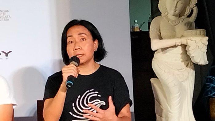 Riena Tambunan, Race Director Indonesia International Marathon 2022 saat konferensi pers di Grand Inna Bali Beach, Sanur, Bali, Jumat (24/6/2022). Menurut Riena sebelum race pada Minggu (26/6/2022), Indonesia International Marathon sudah masuk Kualifikasi Boston Marathon.