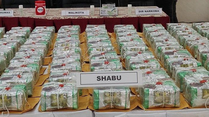 Barang bukti narkotika jenis sabu sebanyak 258 kilogram yang berhasil diamankan Polres Metro Depok, Selasa (9/2/2021).