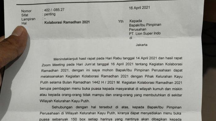 Surat edaran terkait penyediaan makanan buka puasa di wilayah Kayu Putih, Jakarta Timur