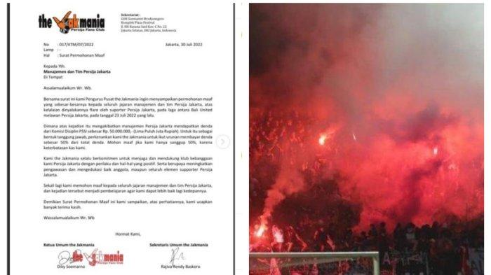 Surat resmi The Jakmania yang menyatakan kesediaan mereka urunan untuk membantu Persija Jakarta membayar sanksi Komdis PSSI atas ulah suporter tak bertanggung jawab.