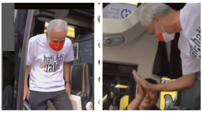 Gubernur Jawa Tengah, Ganjar Pranowo saat meminta sopir bus pengangkut pemudik membunyikan klakson om telolet om.