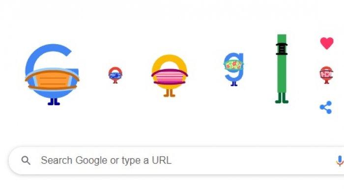 Tampilan Google Doodle memakai masker untuk pencegahan Covid-19.