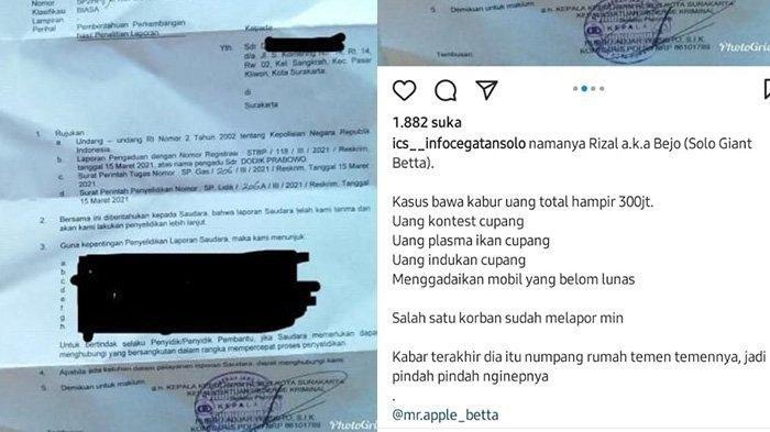 Tangkapan Layar postingan pelaku pengelapan uang cupang.