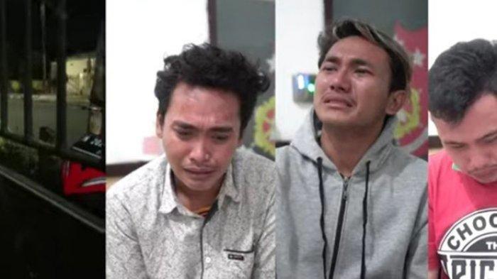 Tangkapan layar video tiga pemuda menangis minta maaf usai hina Satgas yang sedang berpatroli pada malam tahun baru.