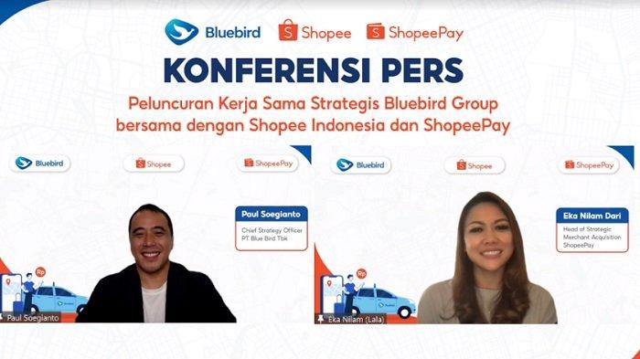 Konferensi Pers Peluncuran Kerja Sama Strategis Bluebird Group bersama dengan Shopee Indonesia dan ShopeePay
(ki-ka) Paul Soegianto Chief Strategy Officer PT Blue Bird Tbk, Eka Nilam Dari Head of Strategic Merchant Acquisition ShopeePay