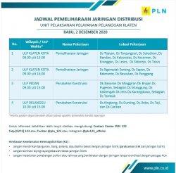 Info Pemeliharaan Jaringan Listrik PLN ULP Pedan Klaten Rabu 2 Desember 2020