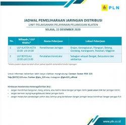Info Pemeliharaan Jaringan Listrik PLN ULP Boyolali Selasa 22 Desember 2020