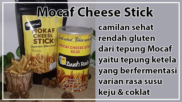 Mocaf Cheese Stick , camilan sehat rendah gluten dari tepung Mocaf yaitu tepung ketela yang berfermentasi, varian rasa susu, keju & coklat